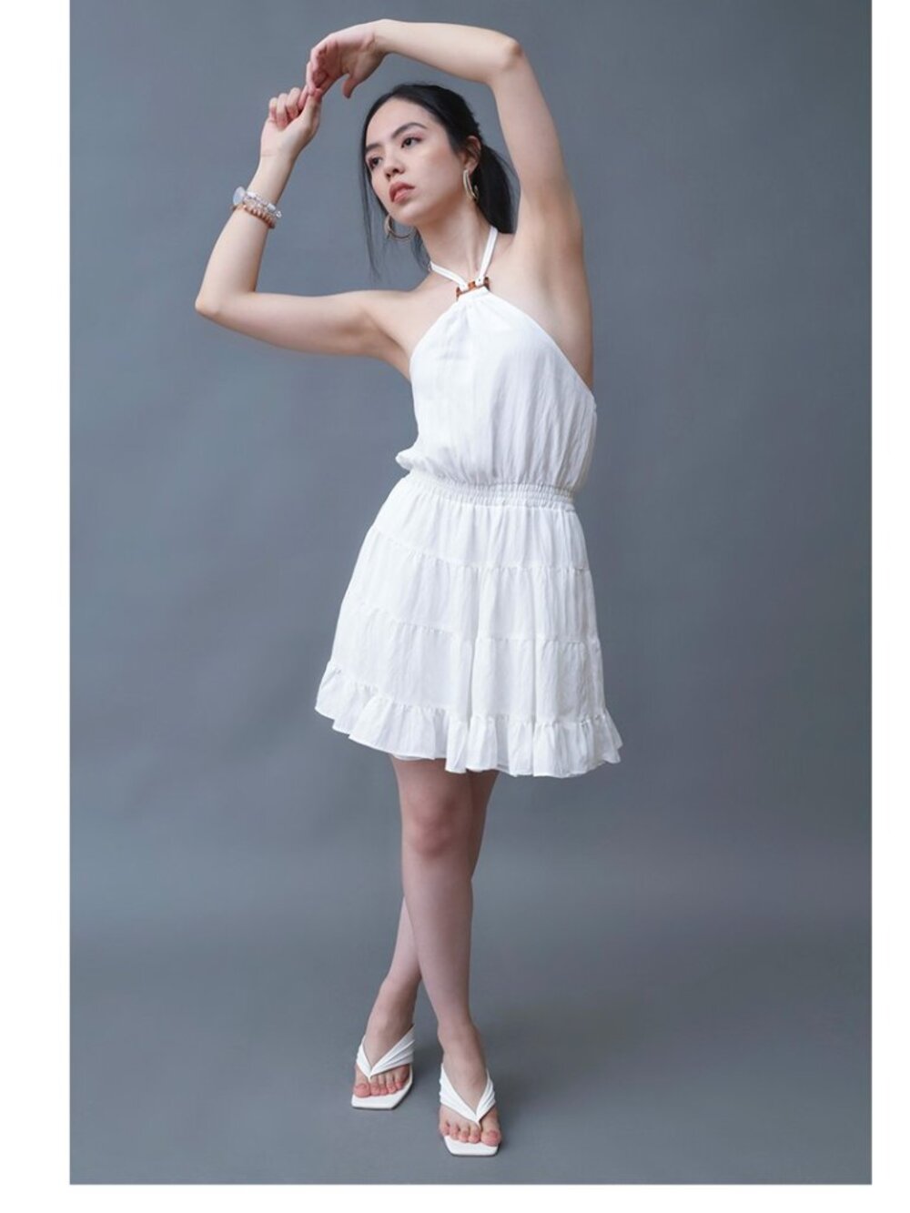 White Halter Backless Dress